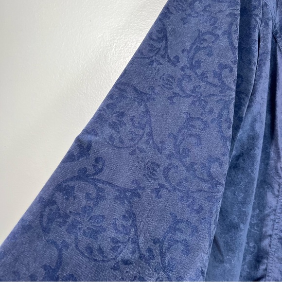 Vintage 90s Blue Damask Burnout Velvet/Suede Button Front Shacket Top Plus Size - Picture 2 of 4